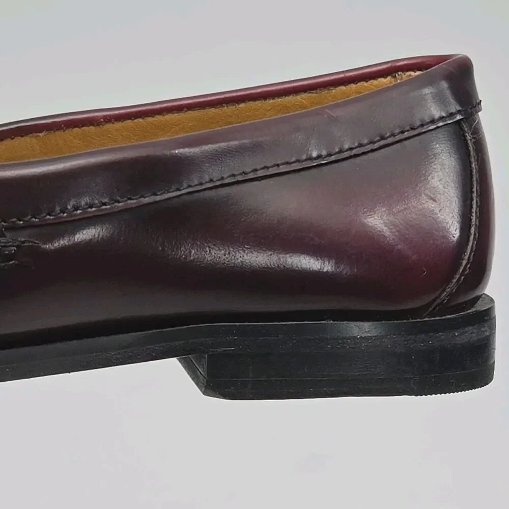 Johnston & Murphy Shoe Penny Loafers Men Sz 9.5 M Burgundy Sheepskin Tassled